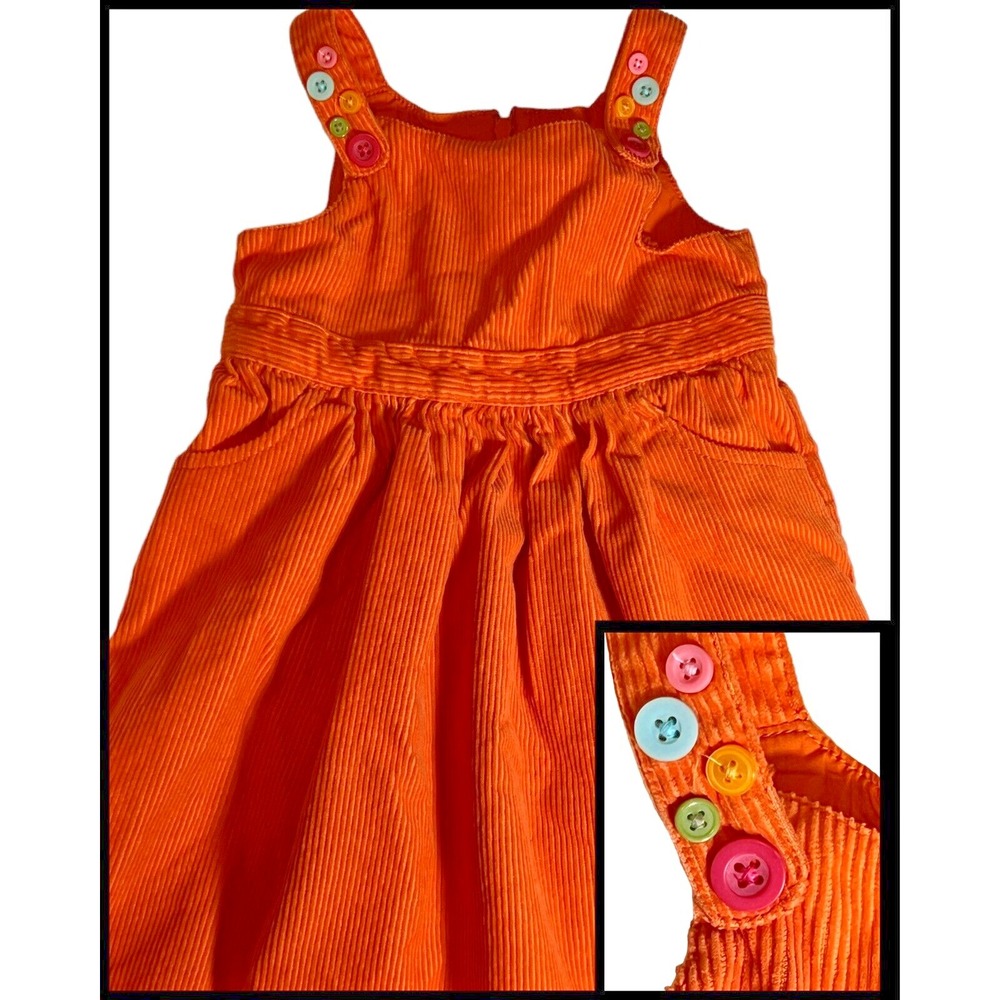 Gymboree 2007 Corduroy‎ Jumper Dress Size 4T Orange Back Zip 100% Cotton Buttons